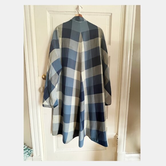 VINTAGE - Blue and Cream Checkered Drape Coat - Picture 5 of 13